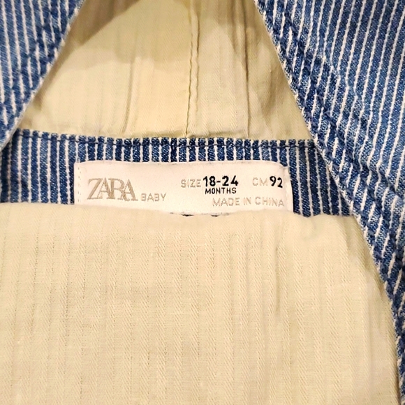 Zara Baby Blue & White Striped Overalls - Picture 3 of 6